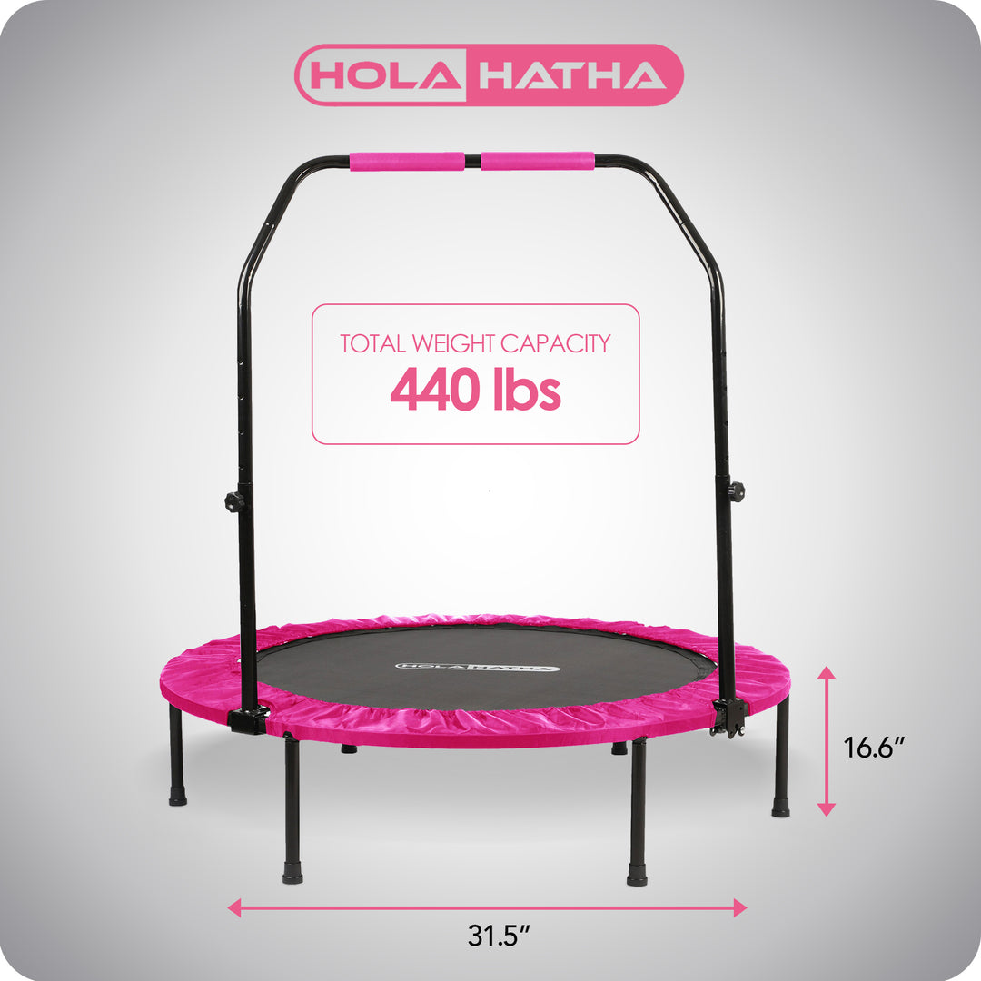 HolaHatha 40" Trampoline Fitness Rebounder w/Adjustable Handle, Pink (Open Box)