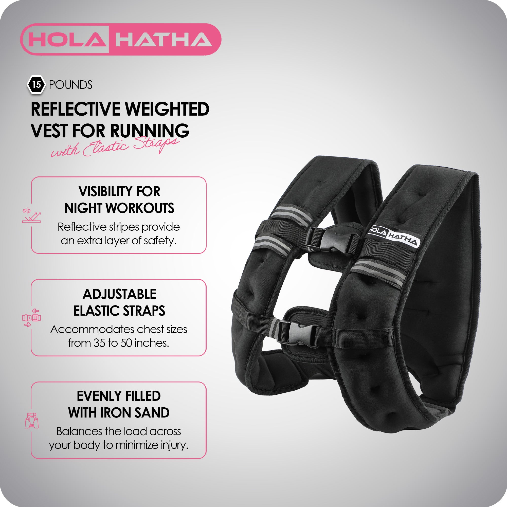 HolaHatha Weighted Running Vest w/Reflective Stripes&Elastic Straps(Open Box) - VMInnovations
