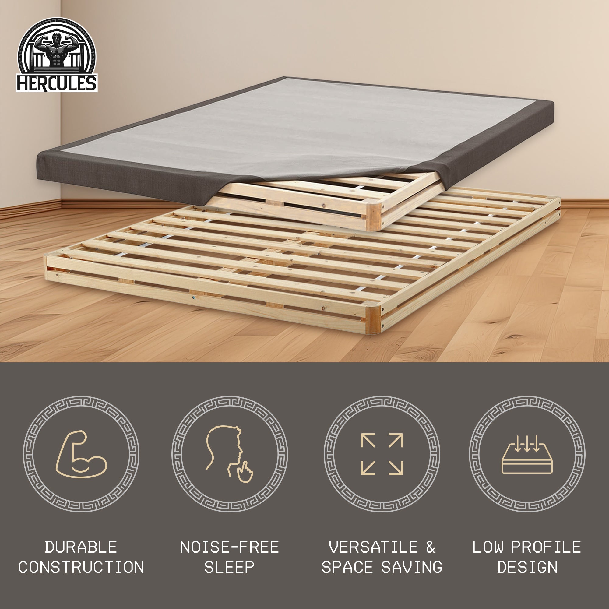 Hercules 4 Inch Low Profile Foundation Mattress Box Spring Replacement, Full