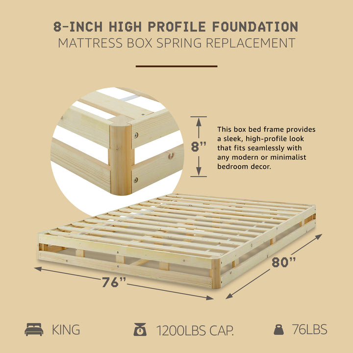 Hercules 8 Inch High Profile Foundation Mattress Box Spring Replacement, King - VMInnovations