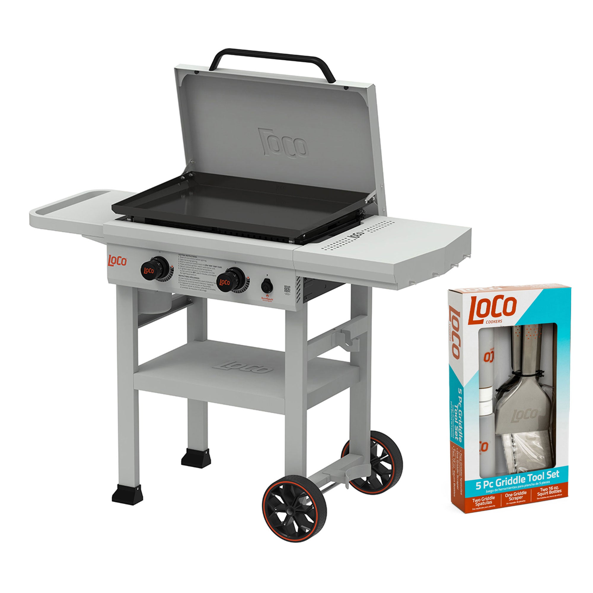 Loco Cookers 26" 2-Burner Classic Gas Grill and 5 Piece Griddle Accessory Kit