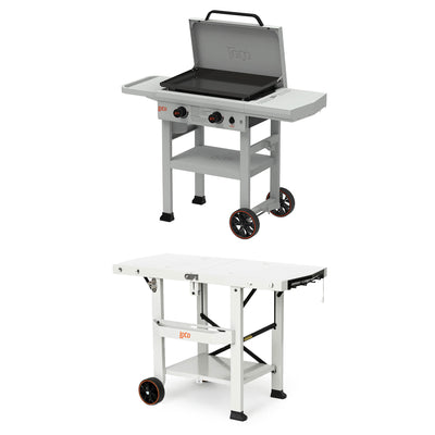 Loco Cookers 26 Inch 2-Burner Classic Gas Grill and Tabletop Foldable Prep Cart - VMInnovations