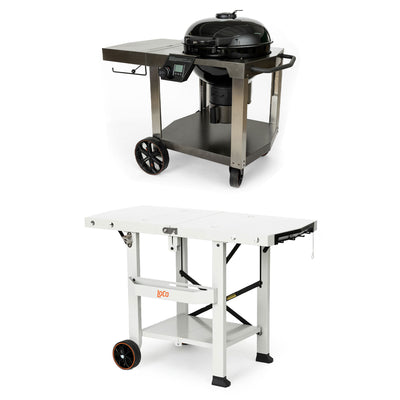 Loco Cookers 22.5 Inch SmartTemp Kettle Grill and Tabletop Foldable Prep Cart - VMInnovations