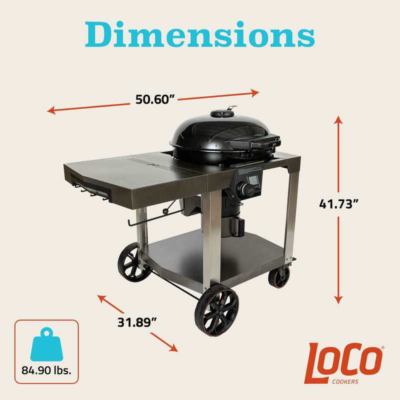 Loco Cookers 22.5 Inch SmartTemp Kettle Grill and Tabletop Foldable Prep Cart