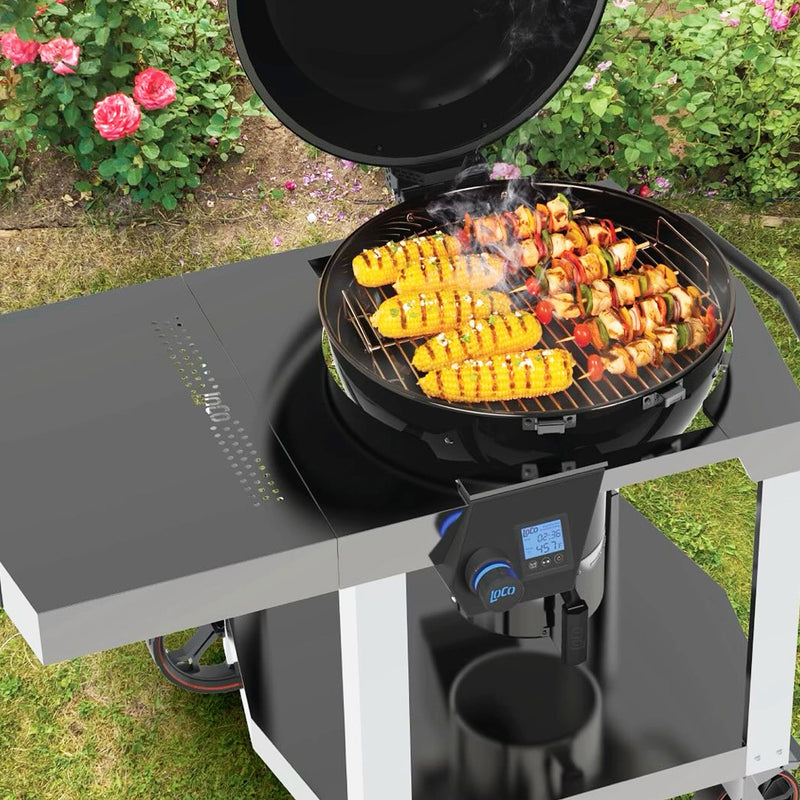 Loco Cookers 22.5 Inch SmartTemp Kettle Grill and Tabletop Foldable Prep Cart