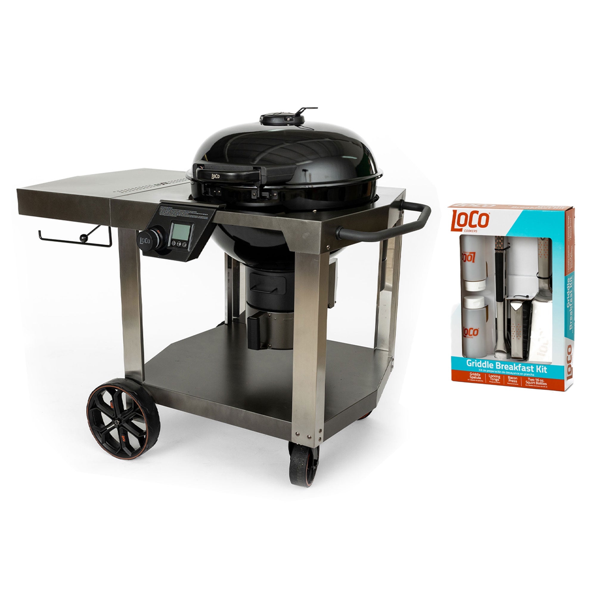 Loco Cookers 22.5 Inch SmartTemp Kettle Grill and 5 Piece Griddle Accessory Kit - VMInnovations