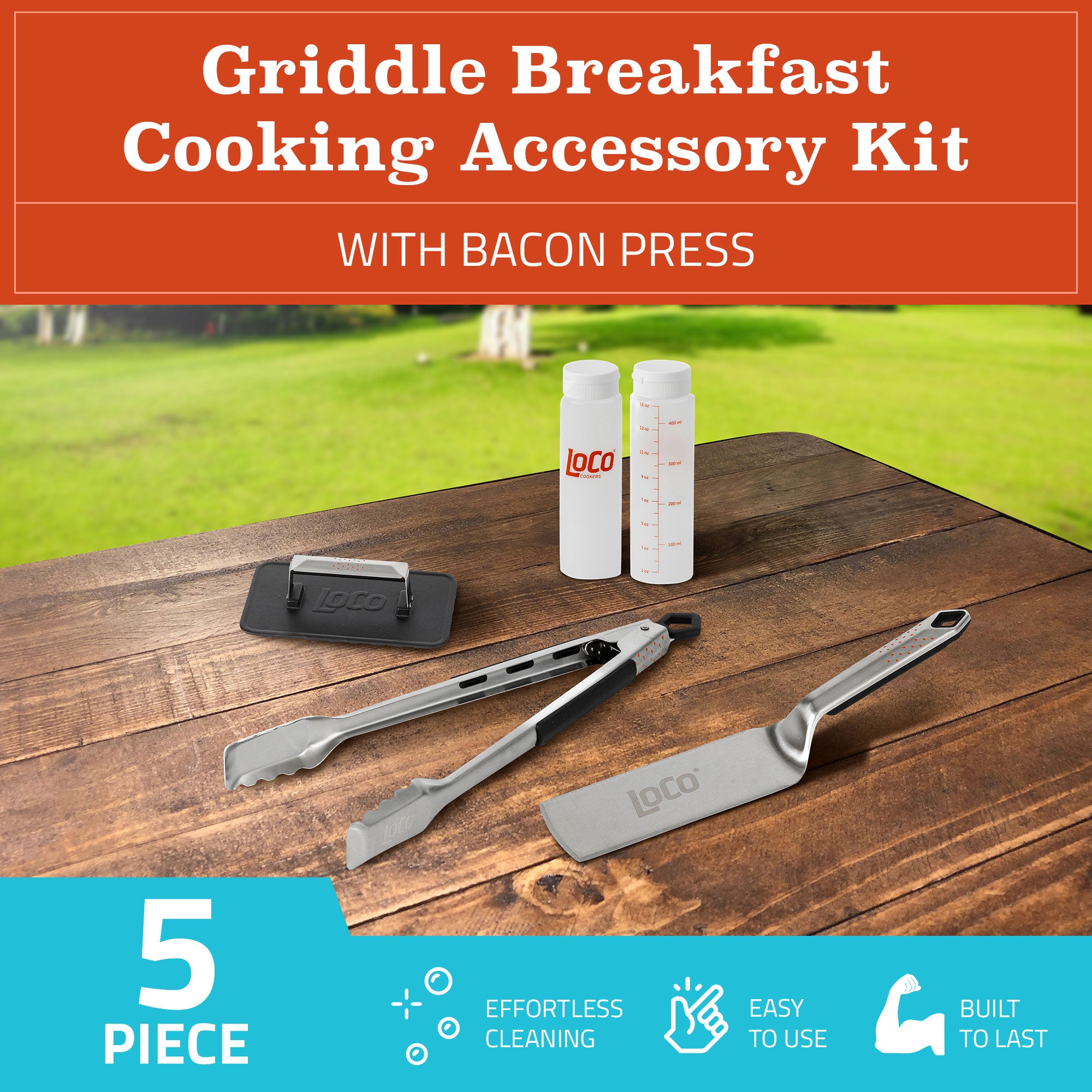 Loco Cookers 22.5 Inch SmartTemp Kettle Grill and 5 Piece Griddle Accessory Kit - VMInnovations
