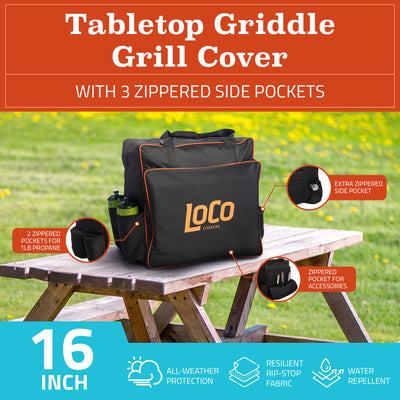 Loco Cookers 16" Portable Digital Propane Flat Top & Griddle Cover with Pockets