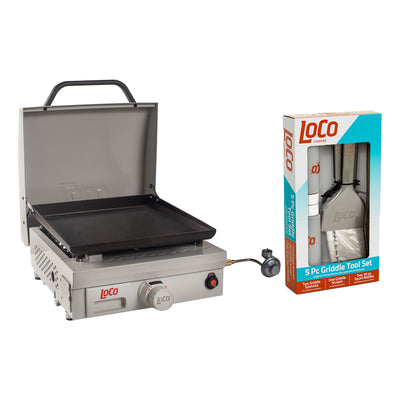 Loco Cookers Portable Digital Propane Burner & 5 Piece Griddle Kit with Spatulas