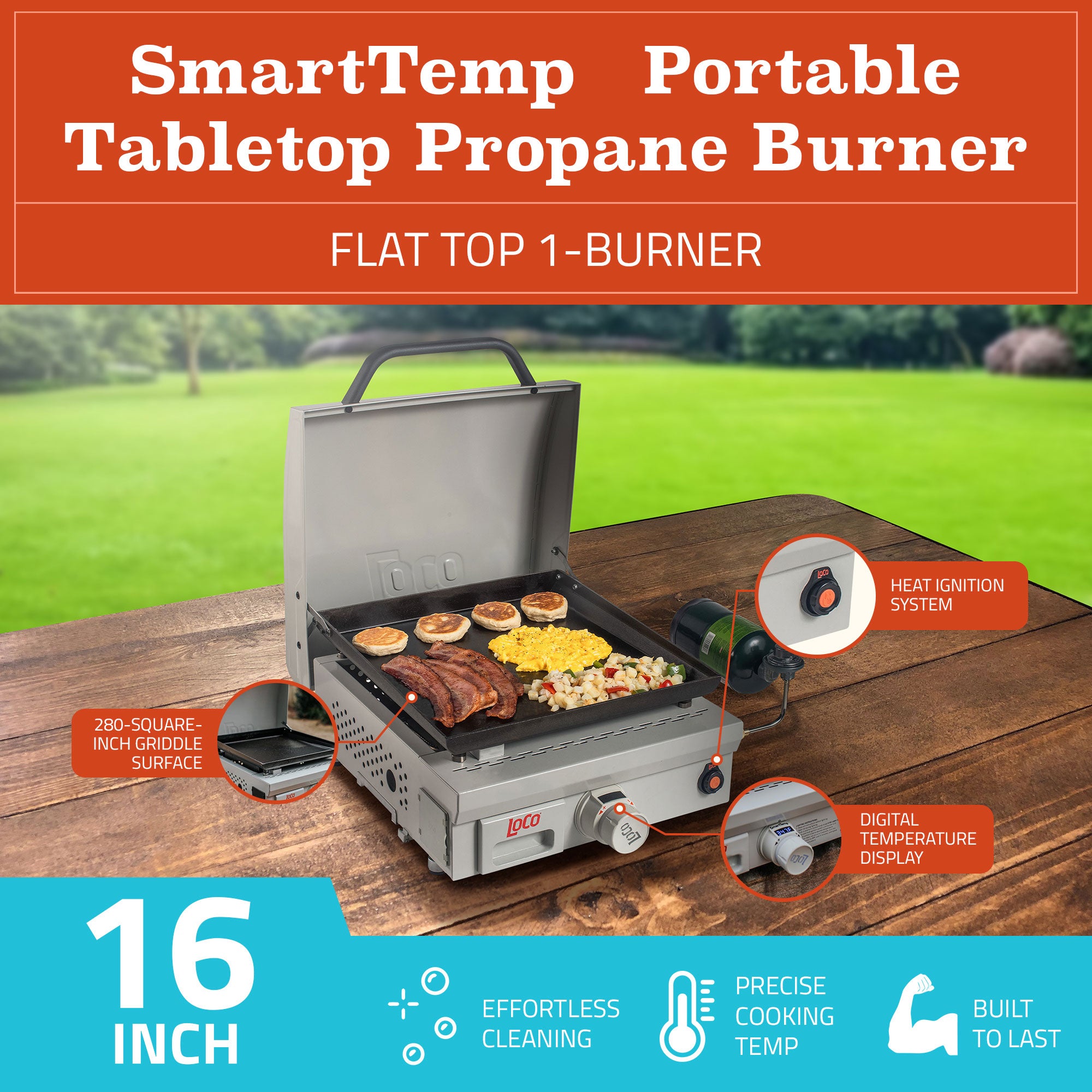 Loco Cookers Portable Digital Propane Burner & 5 Piece Griddle Kit with Spatulas