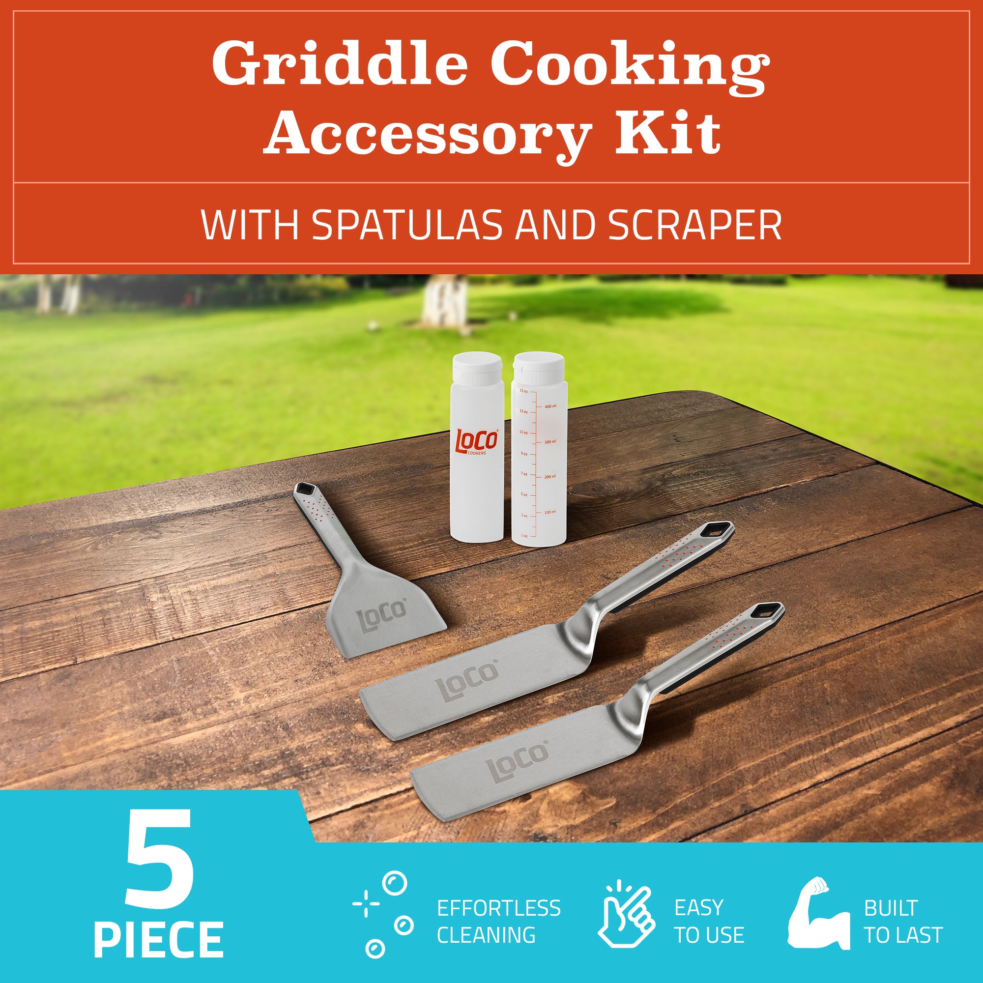 Loco Cookers Portable Digital Propane Burner & 5 Piece Griddle Kit with Spatulas
