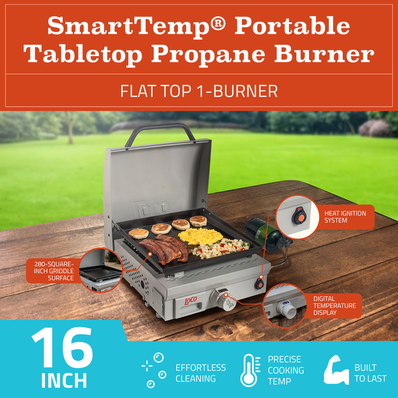 Loco Cookers Portable Digital Propane Burner & Steel Tabletop Foldable Prep Cart