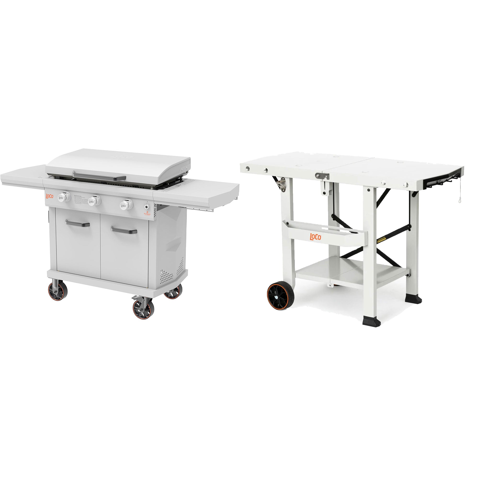 Loco Cookers 36" 3-Burner Digital Gas Grill and Tabletop Foldable Prep Cart