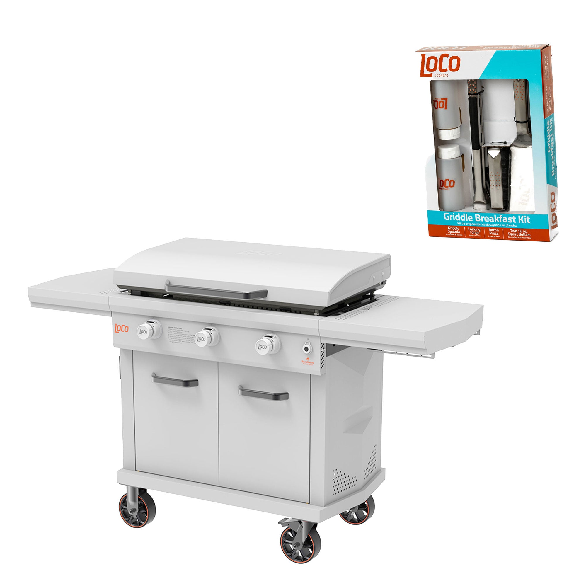 Loco Cookers 36" 3-Burner Digital Gas Grill and 5 Piece Griddle Accessory Kit