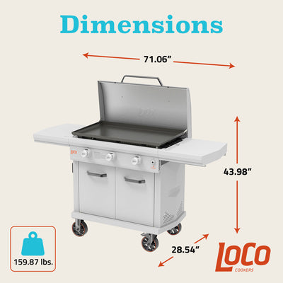 Loco Cookers 36" 3-Burner Digital Gas Grill and 5 Piece Griddle Accessory Kit