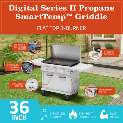 Loco Cookers 36" 3-Burner Digital Gas Grill and 5 Piece Griddle Accessory Kit