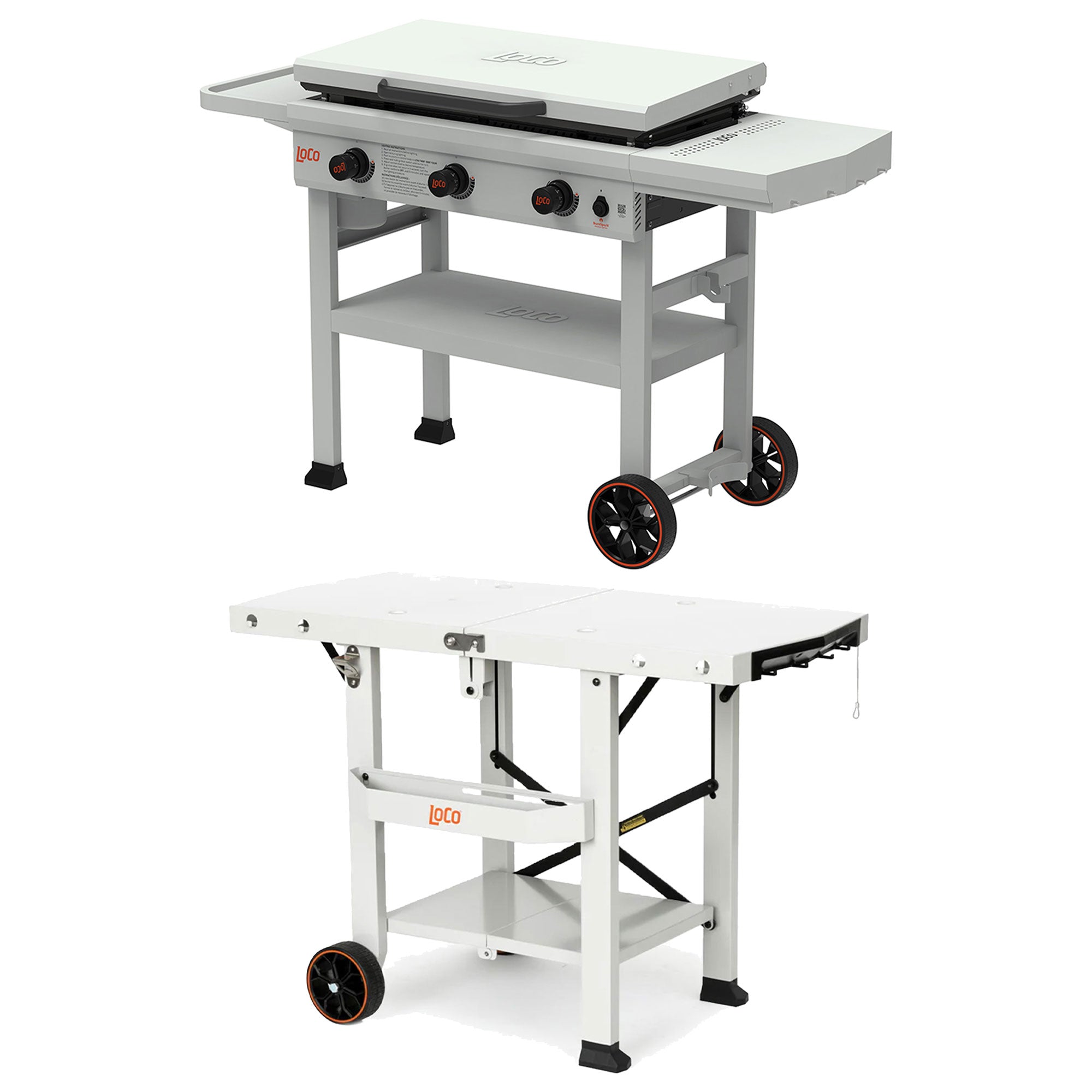 Loco Cookers 36 Inch 3-Burner Classic Gas Grill and Tabletop Foldable Prep Cart - VMInnovations
