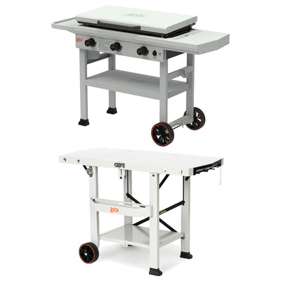 Loco Cookers 36 Inch 3-Burner Classic Gas Grill and Tabletop Foldable Prep Cart - VMInnovations