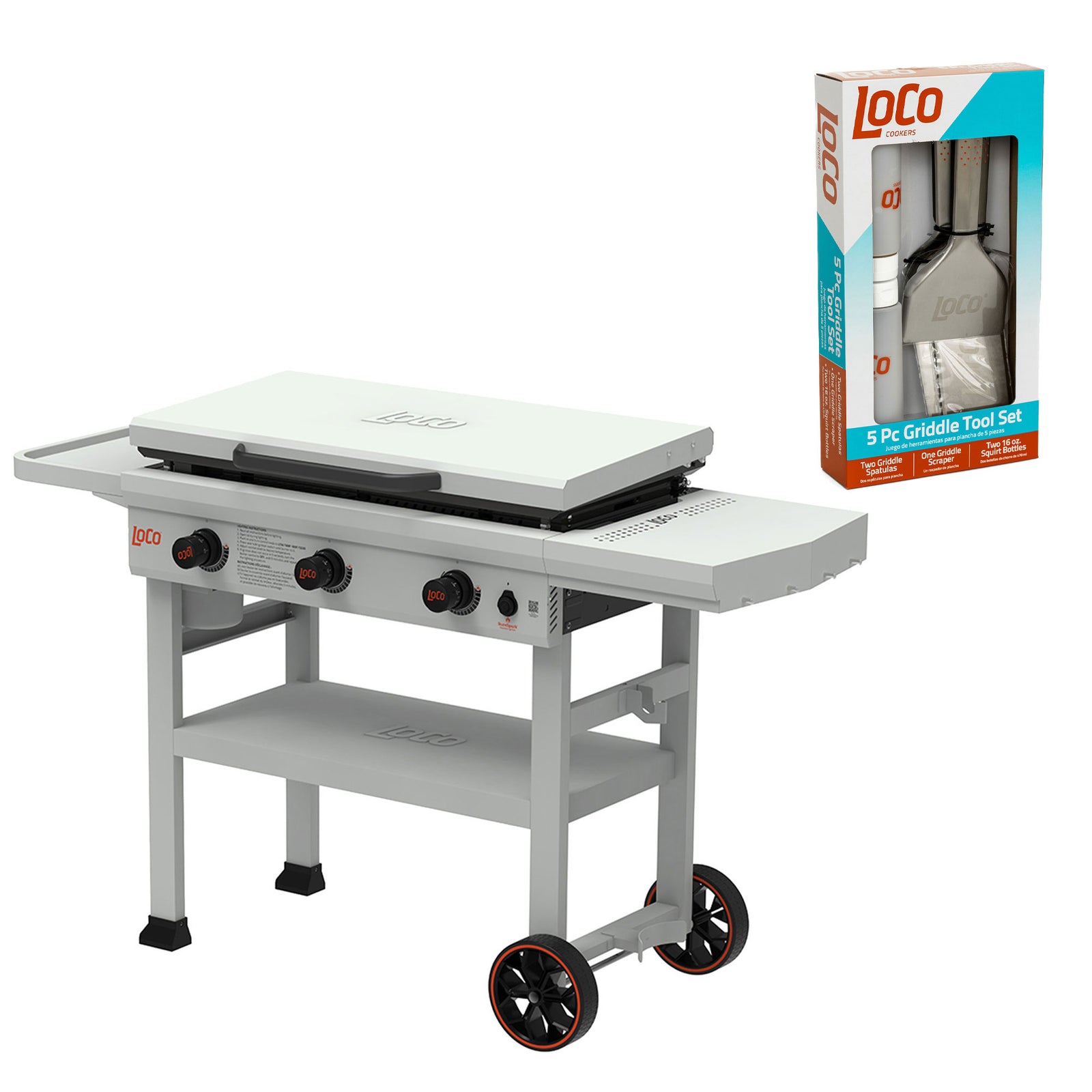 Loco Cookers 36" 3-Burner Classic Gas Grill and 5 Piece Griddle Accessory Kit - VMInnovations