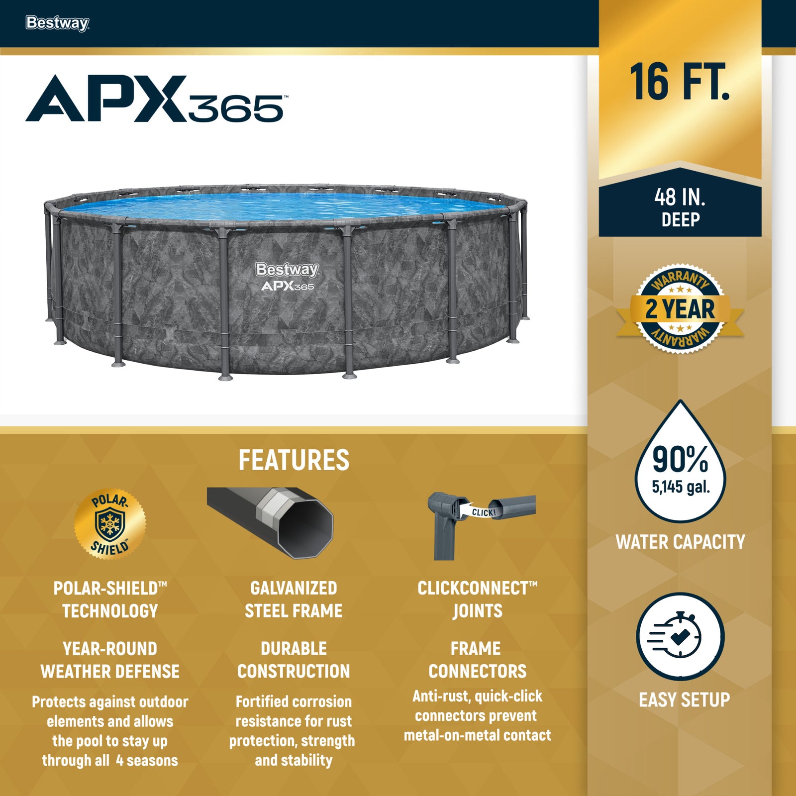 Bestway APX 365 16' x 48" Round Above Ground Swimming Pool Set w/ Pump & Ladder - VMInnovations