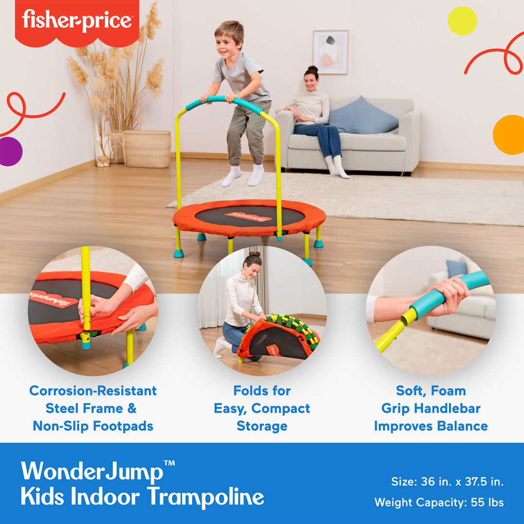 Fisher-Price WonderJump 36" Round Indoor Mini Trampoline Kids Toy, Multicolor