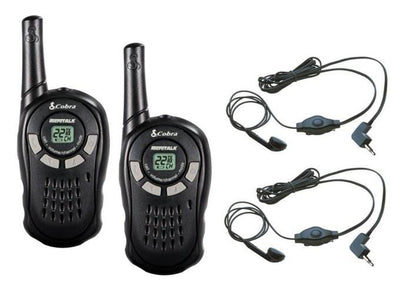 PAIR COBRA CX110 16 Mile 22 Channel Walkie Talkie 2-Way Radios + Earbud/Mic Sets