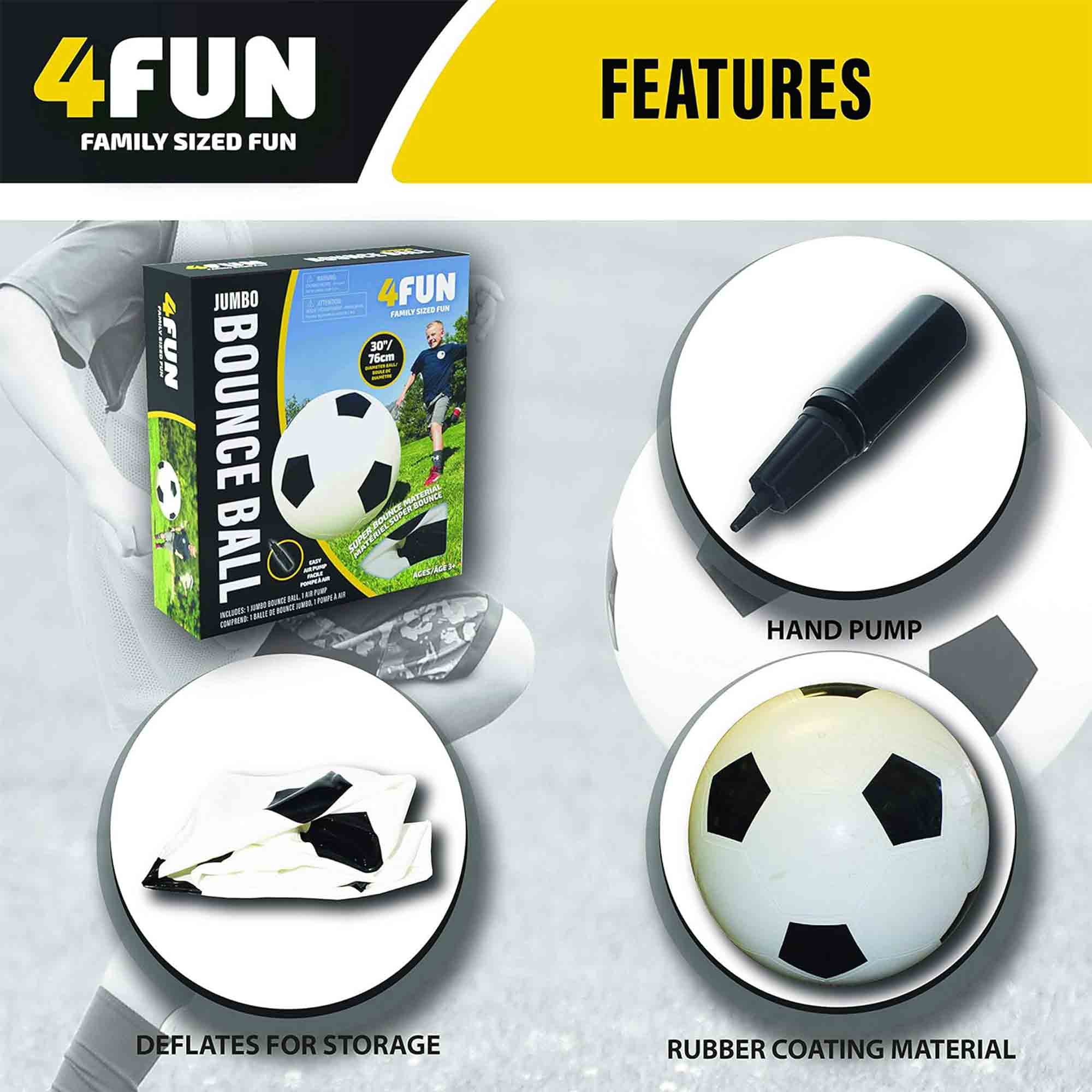 4FUN Giant Inflatable Soccer Ball w/Pump, 30 Inch, Black & White (Open Box) - VMInnovations