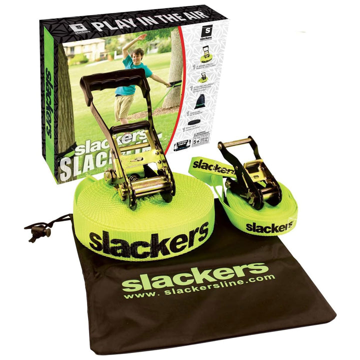 Slackers Easy Setup Slackline Set w/Bonus Teaching Line, 50 Ft, Green (Open Box)