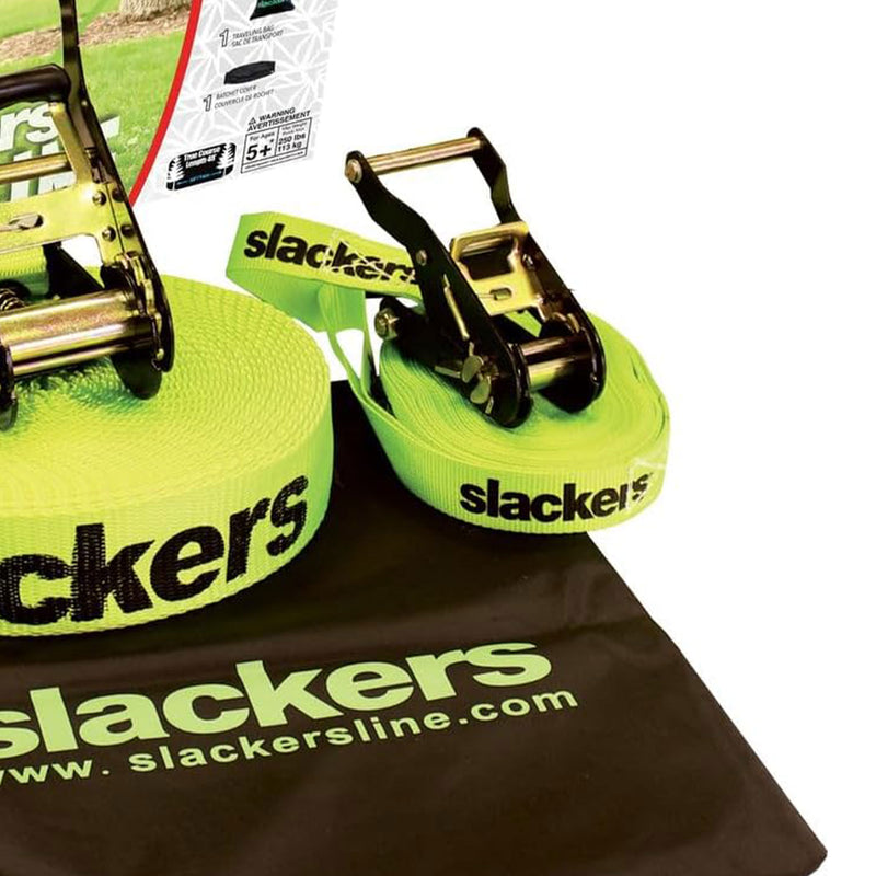 Slackers Easy Setup Slackline Set w/Bonus Teaching Line, 50 Ft, Green (Open Box)