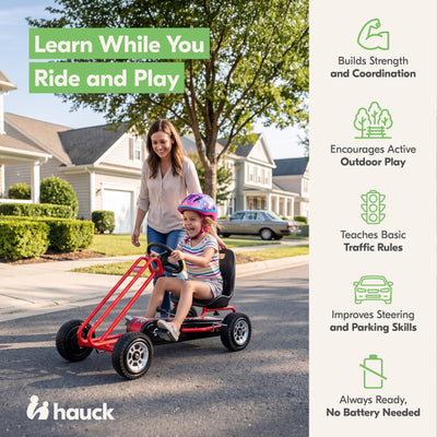 hauck Blizzard Ergonomic Pedal Ride On Go Kart Toy for Boys & Girls Ages 4-8,Red - VMInnovations
