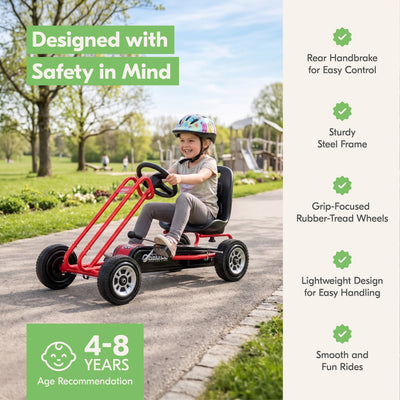 hauck Blizzard Ergonomic Pedal Ride On Go Kart Toy for Boys & Girls Ages 4-8,Red - VMInnovations