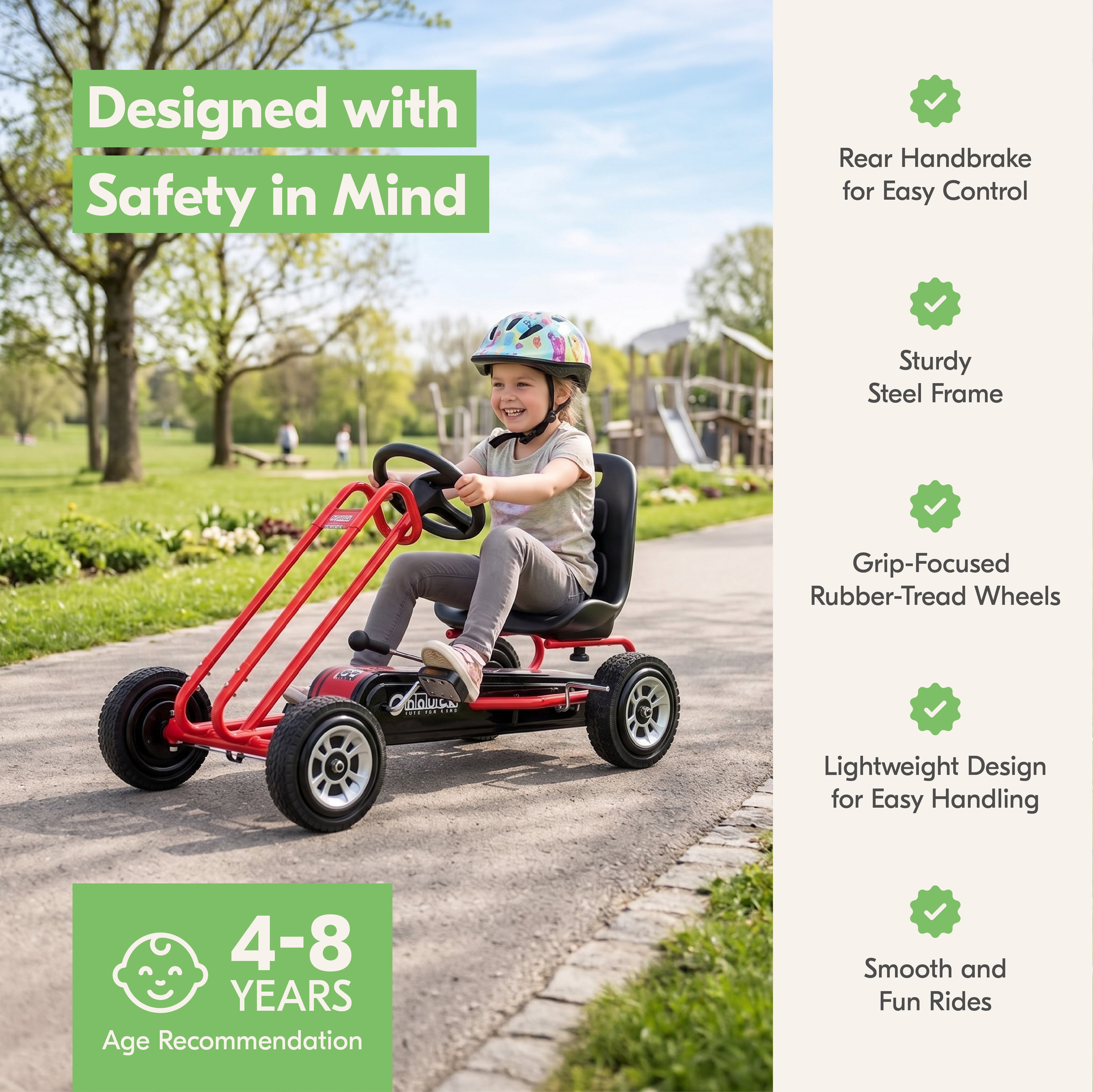 hauck Blizzard Ergonomic Pedal Ride On Go Kart Toy for Boys & Girls Ages 4-8,Red - VMInnovations