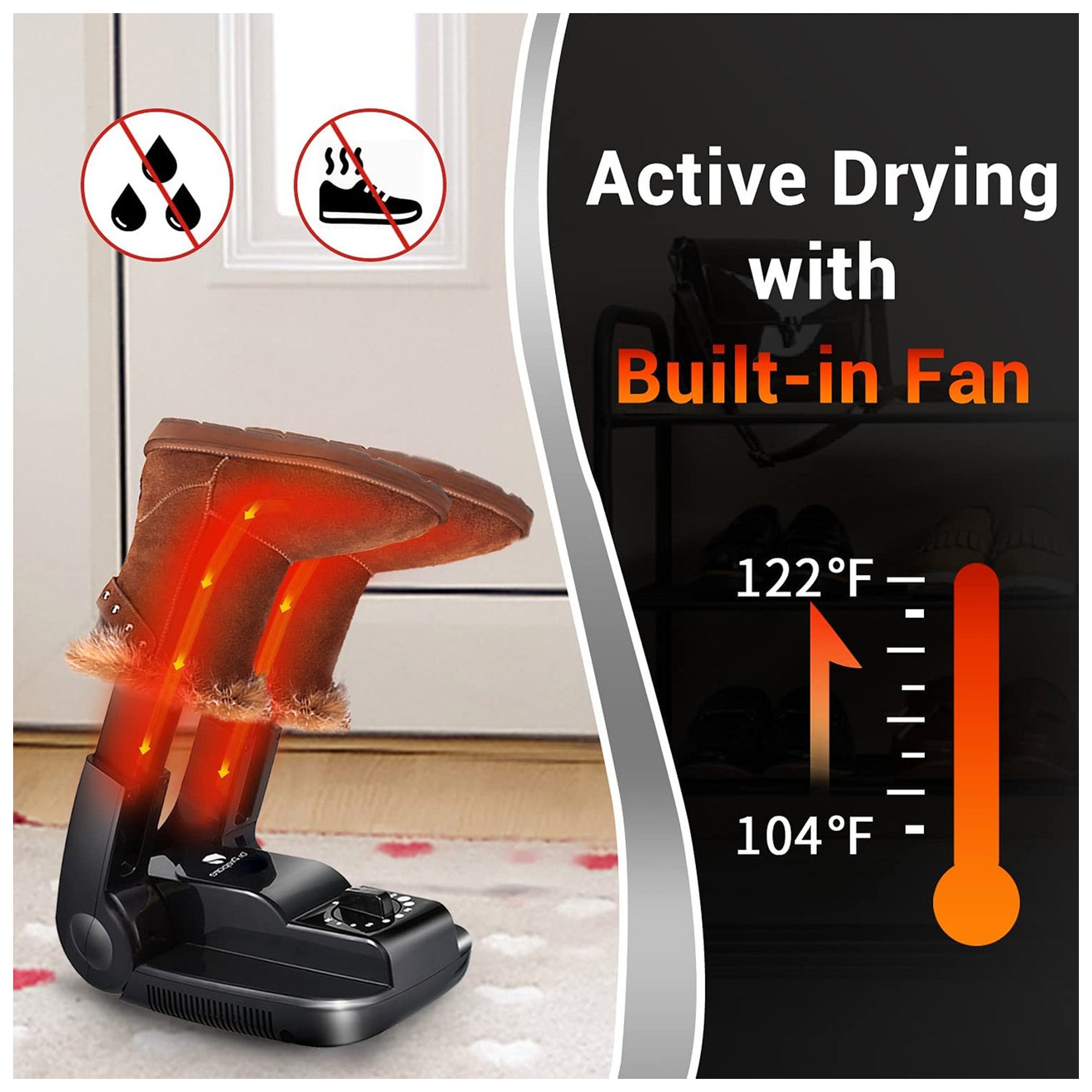 Dr. Prepare Boot & Shoe Dryer, Active On the Go Drying with Built In Fan, Black - VMInnovations