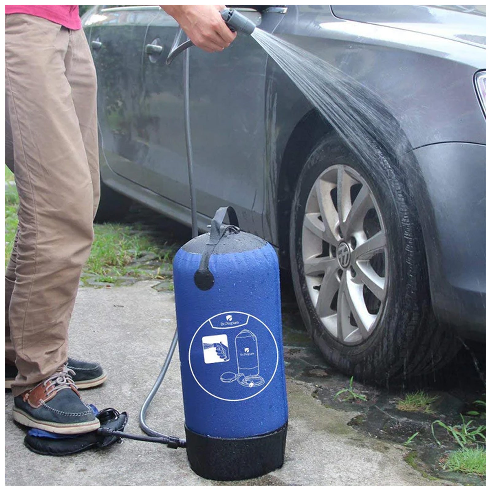 Dr. Prepare Portable Camping Shower w/Foot Pump & Press-Type Nozzle, 4 Gal, Blue - VMInnovations