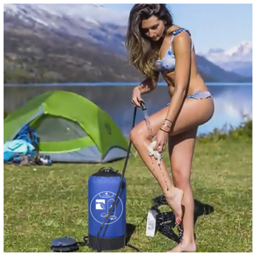 Dr. Prepare Portable Camping Shower w/Foot Pump & Press-Type Nozzle, 4 Gal, Blue - VMInnovations