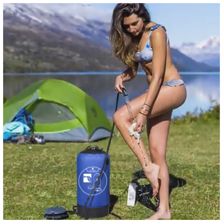 Dr. Prepare Portable Camping Shower w/Foot Pump & Press-Type Nozzle, 4 Gal, Blue - VMInnovations
