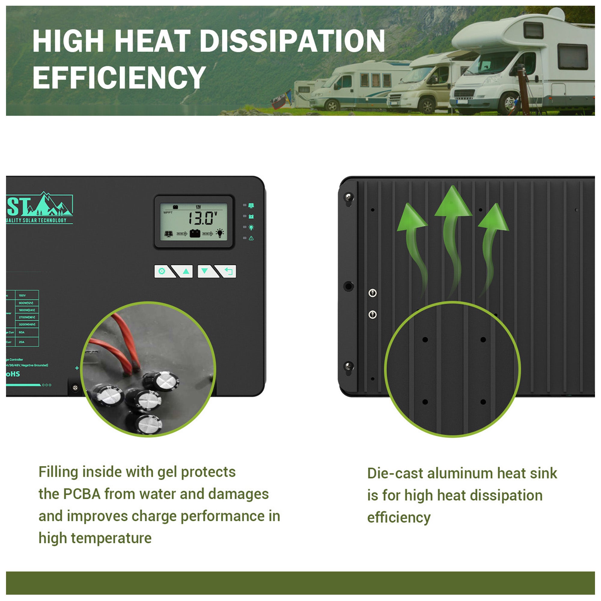 HQST Solar Charge Controller with Low Temp Protection, and Parallel Charging - VMInnovations