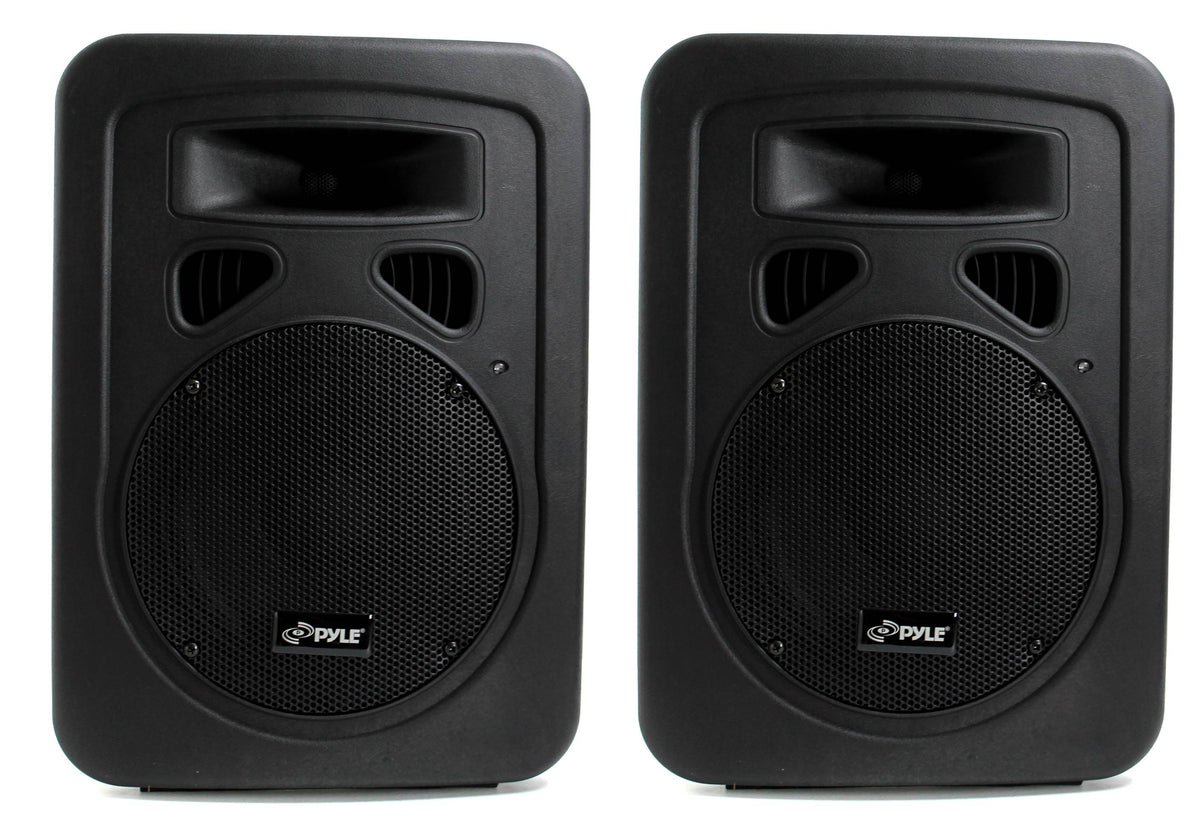 2) PYLE PPHP898A 400W 8'' 2-Way Plastic Molded Powered Amplified Speaker Systems
