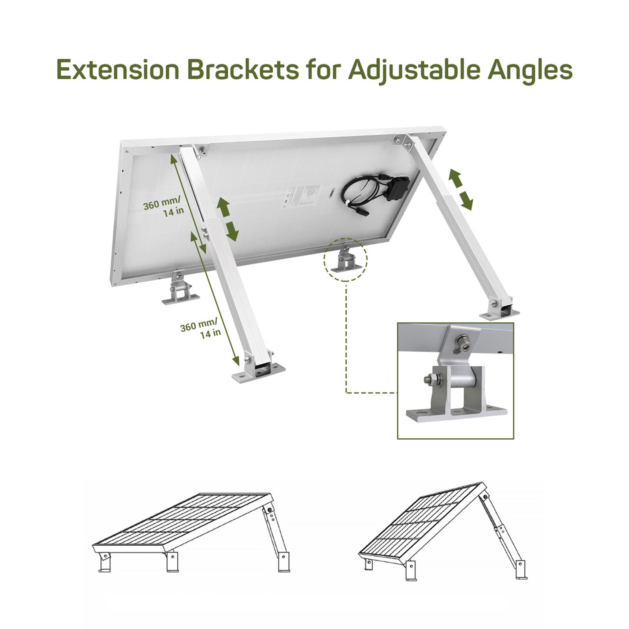 HQST Adjustable Solar Panel Tilt Mounting Brackets, 30” for 200W Panels, White - VMInnovations
