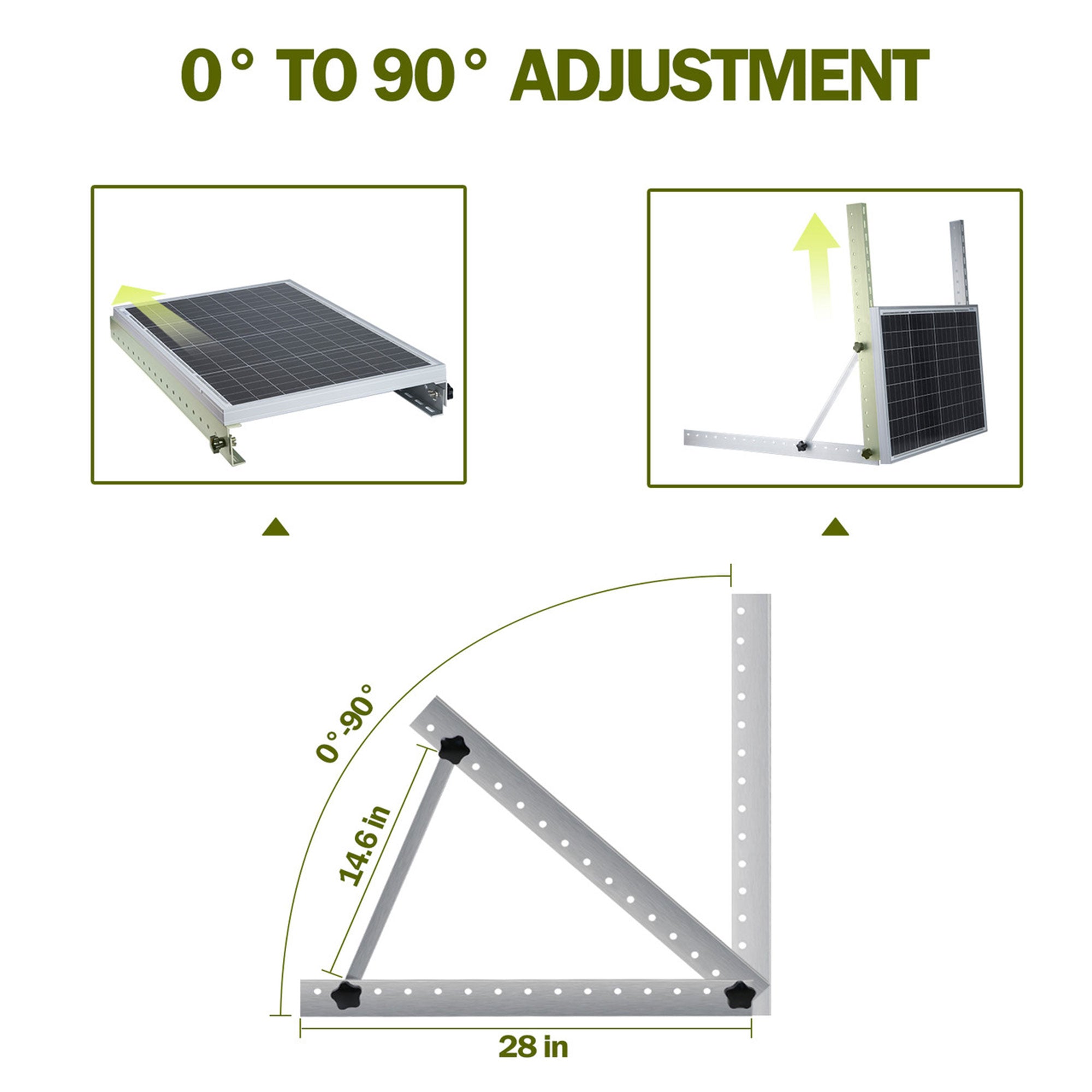 HQST Adjustable Solar Panel Tilt Mounting Brackets, 28” for 150W Panels, White - VMInnovations