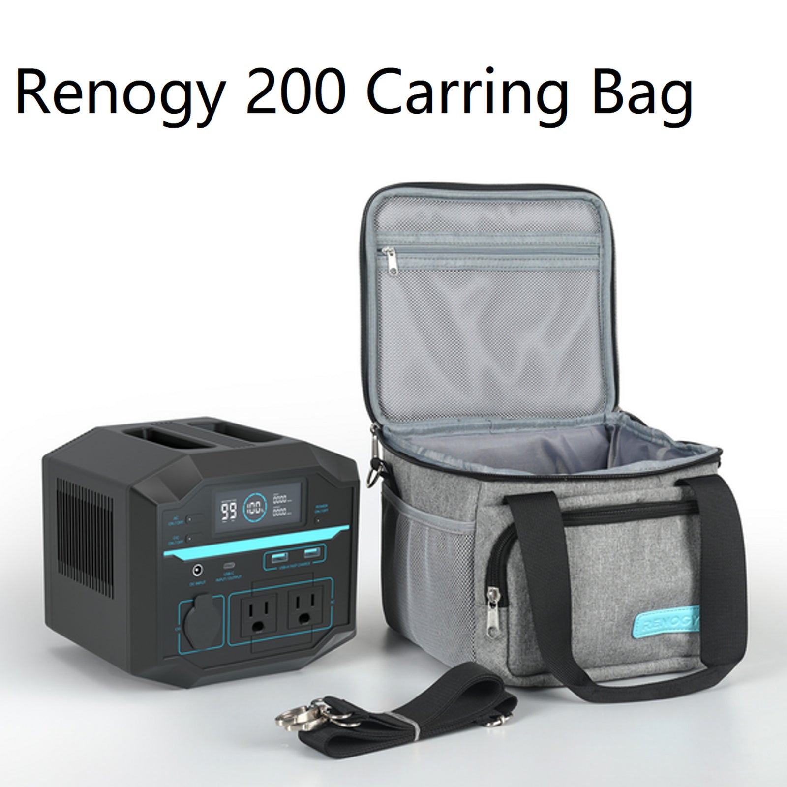 Renogy Carrying Bag with Handle and Strap, for Portable Power Station 200, Gray - VMInnovations