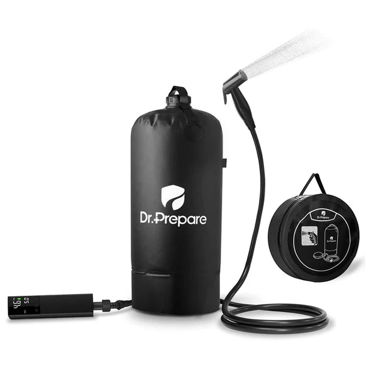 Dr. Prepare Portable Camping Shower with Air Pump & Press-Type Nozzle, 4 Gal, Black - VMInnovations