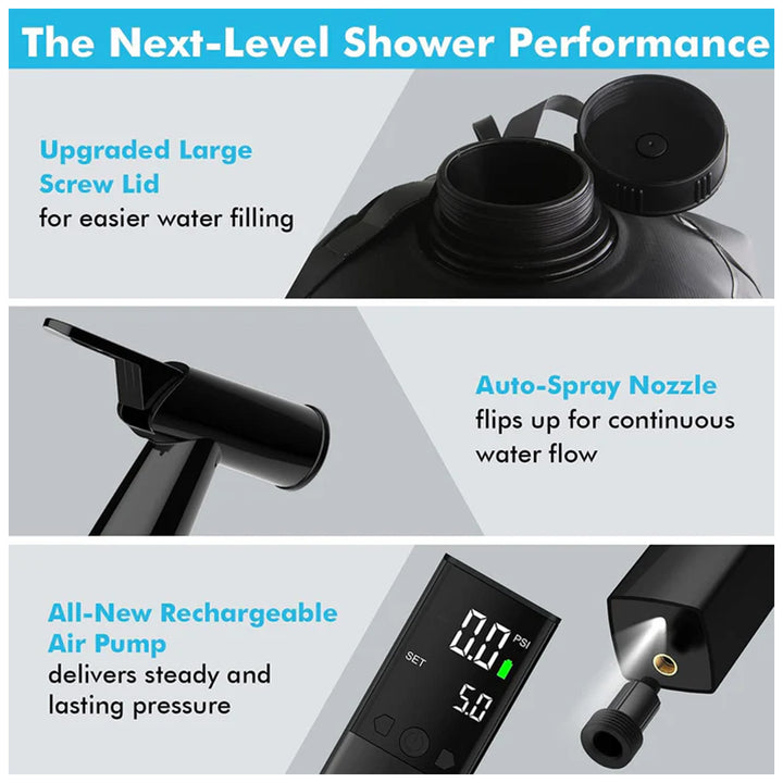 Dr. Prepare Portable Camping Shower with Air Pump & Press-Type Nozzle, 4 Gal, Black - VMInnovations