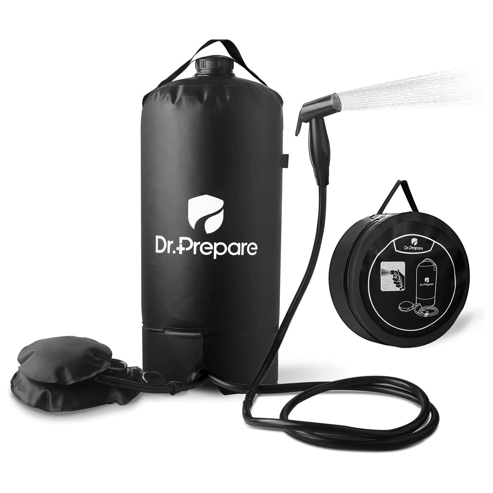 Dr. Prepare Portable Camping Shower with Foot Pump & Press-Type Nozzle, 4 Gal, Black - VMInnovations