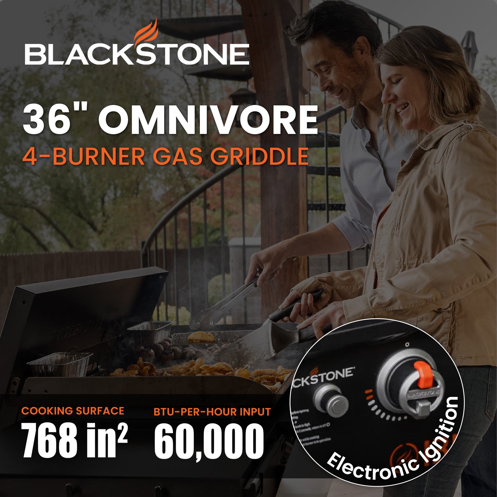 Blackstone Omnivore 36 Inch 4 Burner Outdoor Propane Gas Grill with Side Shelves - VMInnovations