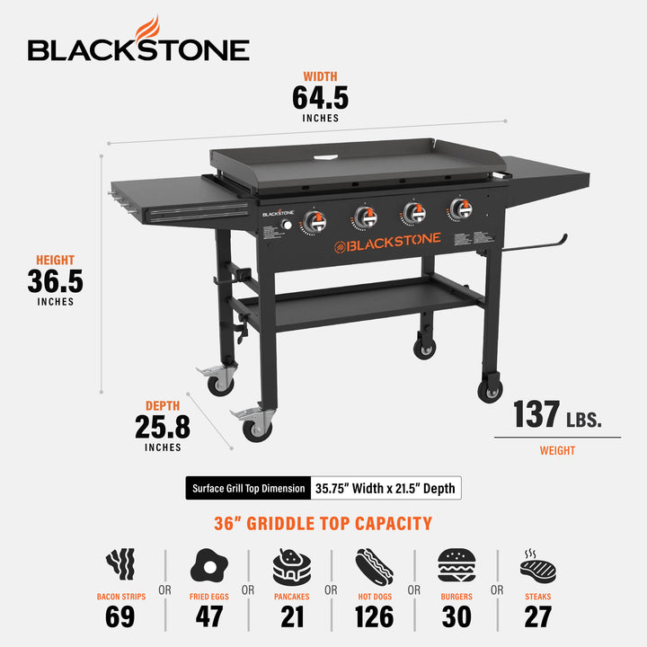 Blackstone 36" 4 Burner Outdoor Propane Gas Grill w/Side Shelves (Open Box)