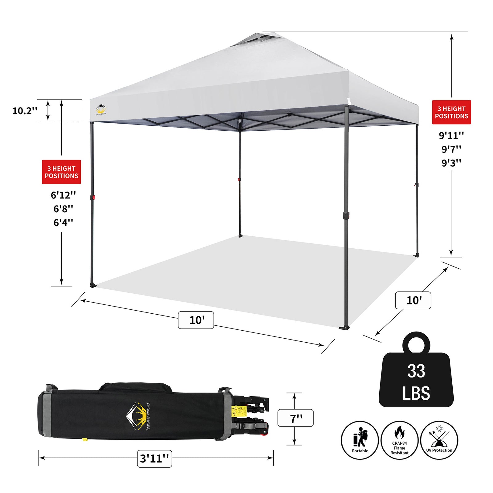 Crown Shades 10 x 10 Foot Instant Canopy Tent, Portable Shelter, White (Used) - VMInnovations