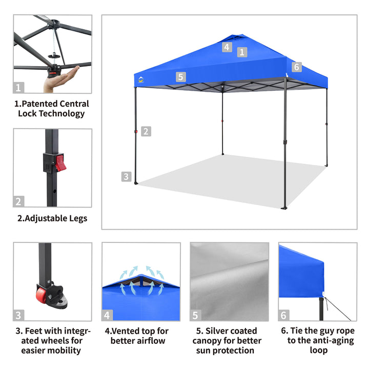 Crown Shades 10 x 10 Foot Instant Canopy Tent, Portable Shelter, Blue(Used)