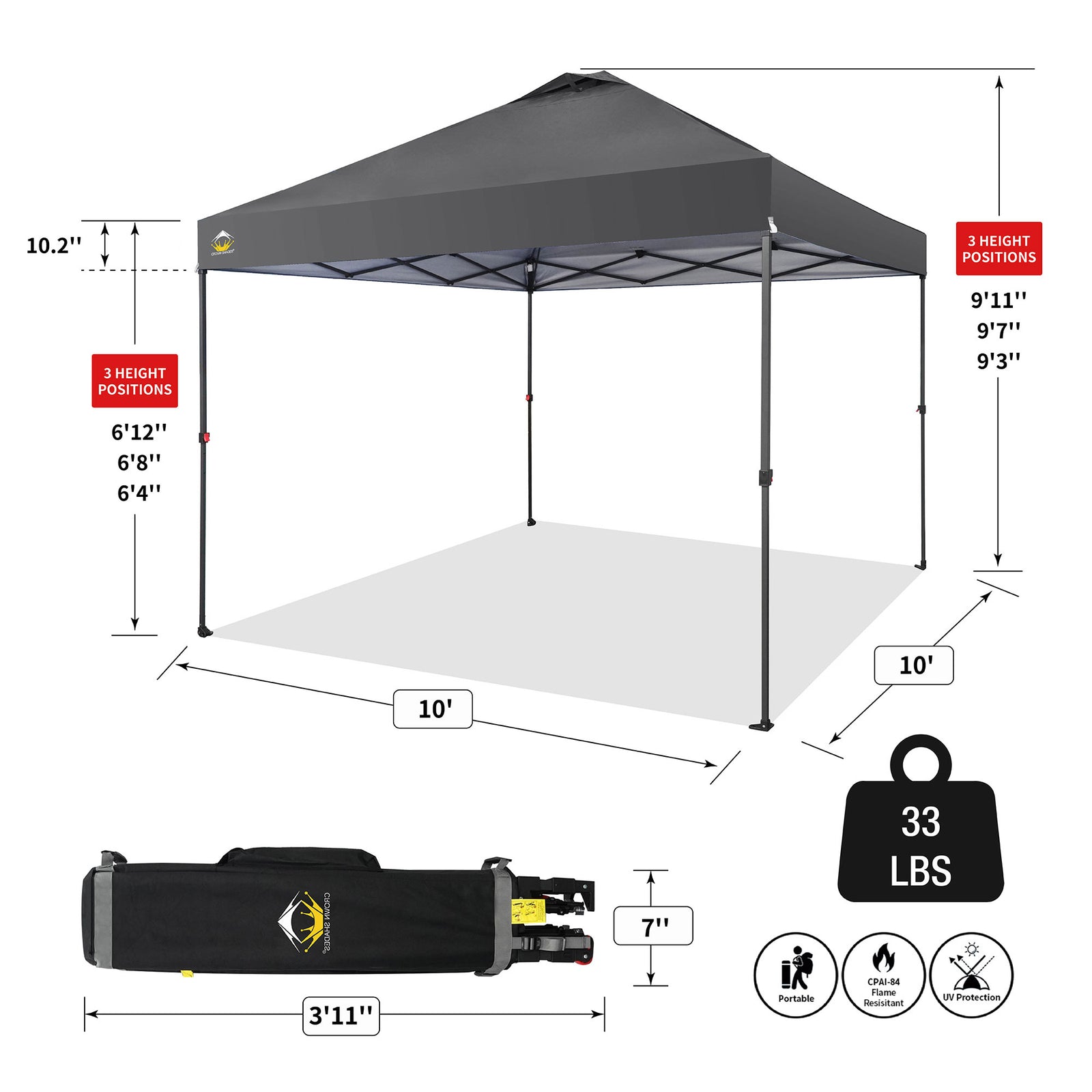 Crown Shades 10 x 10 Foot Instant Canopy Tent, Portable Shelter, Grey (Used) - VMInnovations