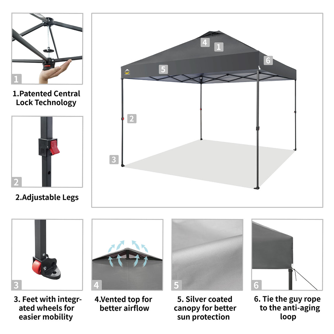 Crown Shades 10 x 10 Foot Instant Canopy Tent, Portable Shelter, Grey (Used)